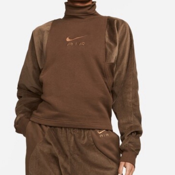 NWOT Nike Air Brown Corduroy & Fleece Sweater Pullover Turtleneck Size Small - Picture 4 of 11